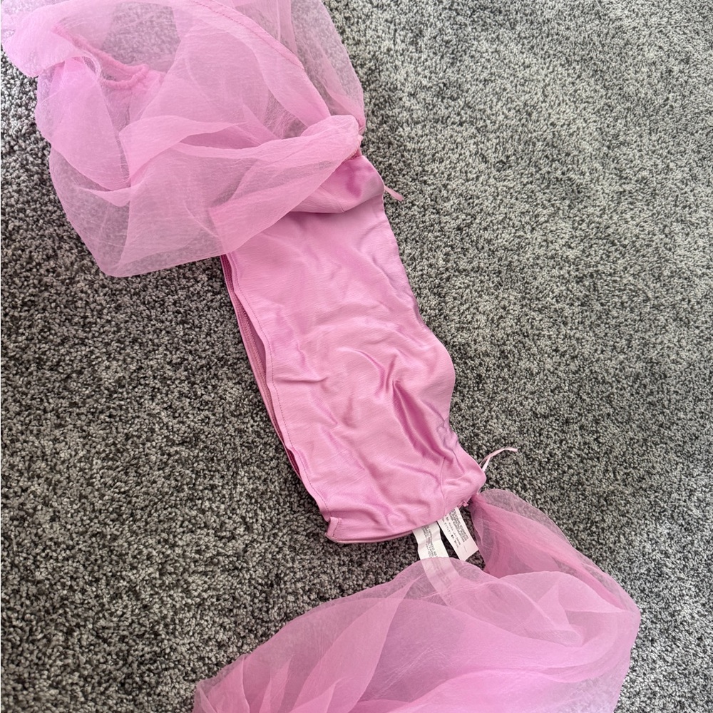 Zara Pink Strapless Top with Sheer Sleeves